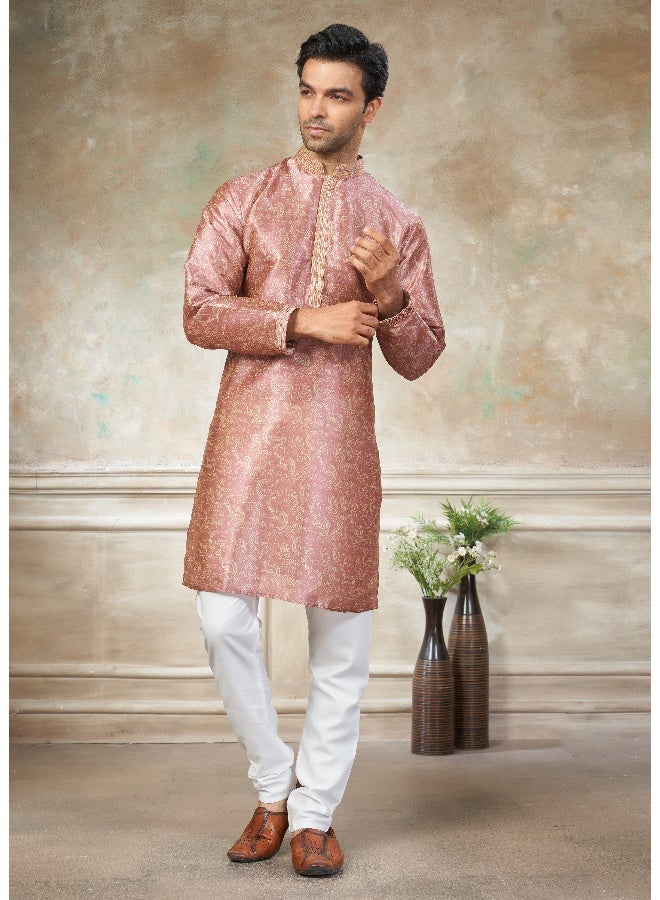 OUTLUK Pink Silk Kurta for Men - Image 3